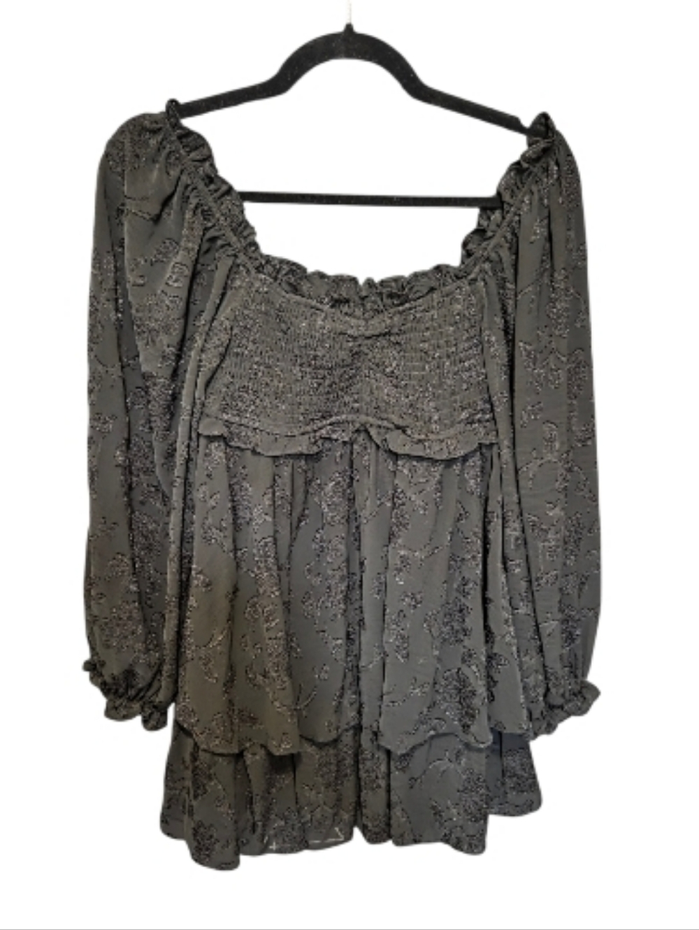 Altar'd State Black Smocked Dress with Ruffled Neckline